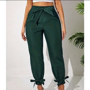 Elegant Green Tie-Waist Pants